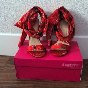 Size 9 Red & Gold Wrap Stiletto Heels